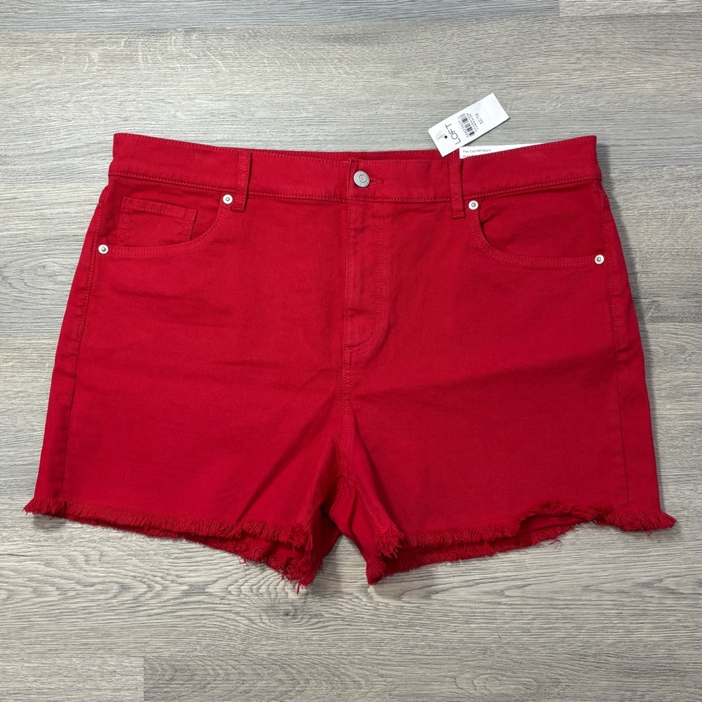 LOFT‎ Red The Cut Off Denim Short - 32/14 NWT